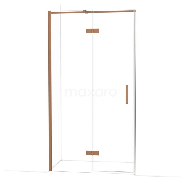 Diamond Shower door | 110 cm Copper Clear glass Pivot door DDB21651310KP Glazen douchedeur met hoekopstelling, gouden accenten en strak design, ideaal voor een moderne badkamer.