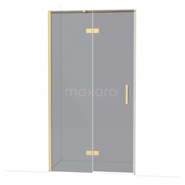 Diamond Shower door | 110 cm Light gold Smoke glass Pivot door DDB21651311LG Glazen douchedeur met gouden scharnieren en handvat, modern ontwerp, geschikt voor luxe badkamers.