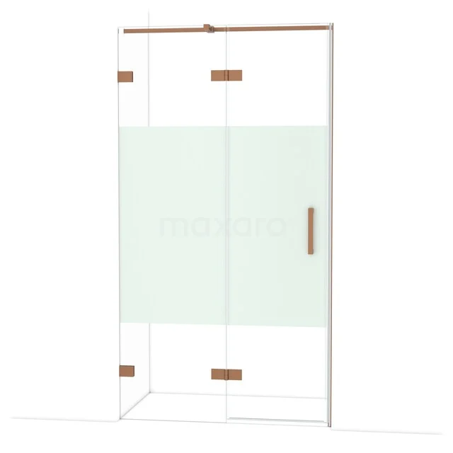 Diamond Douchedeur | 110 cm Koper Helder met matte strook Draaideur DDB21651323KP Douchecabine met matglazen paneel, koperkleurige accenten en strak design, ideaal als stijlvolle en moderne badkameroplossing.