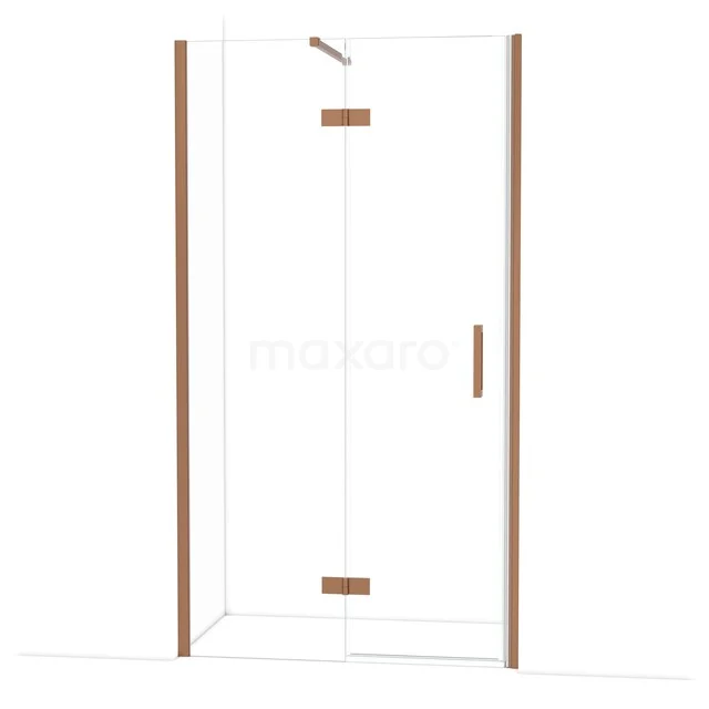 Diamond Douchedeur | 110 cm Koper Helder glas Draaideur DDB21652110KP Glazen douchecabine met koperkleurige accenten, hoekige vorm, moderne uitstraling, ideaal voor een stijlvolle badkamer.