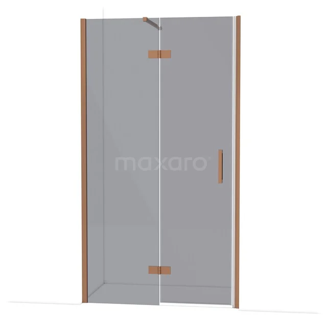 Douchedeur van helder glas met messing scharnieren, slank design en minimalistische uitstraling voor een moderne badkamer.