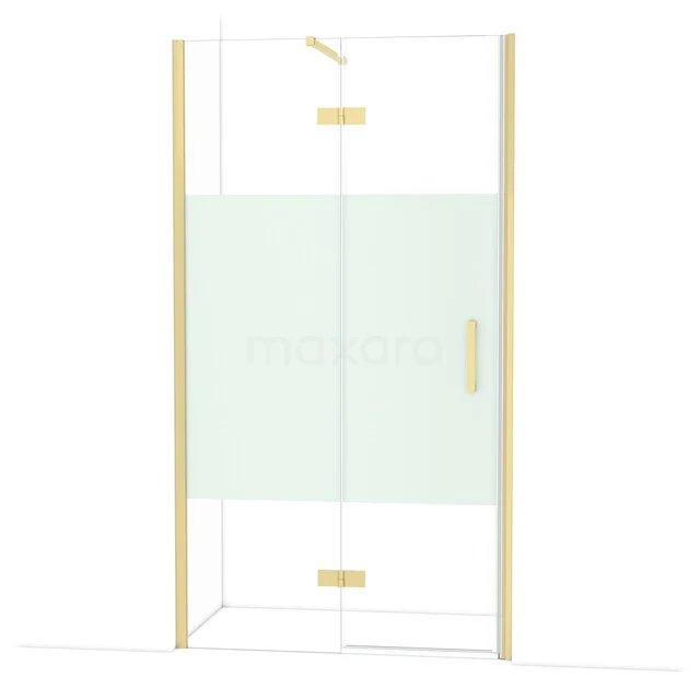 Diamond Douchedeur | 110 cm Lichtgoud Helder met matte strook Draaideur DDB21652113LG Goudkleurige glazen douchecabine met handgreep en mat privacypaneel, ideaal voor moderne badkamerinrichtingen.