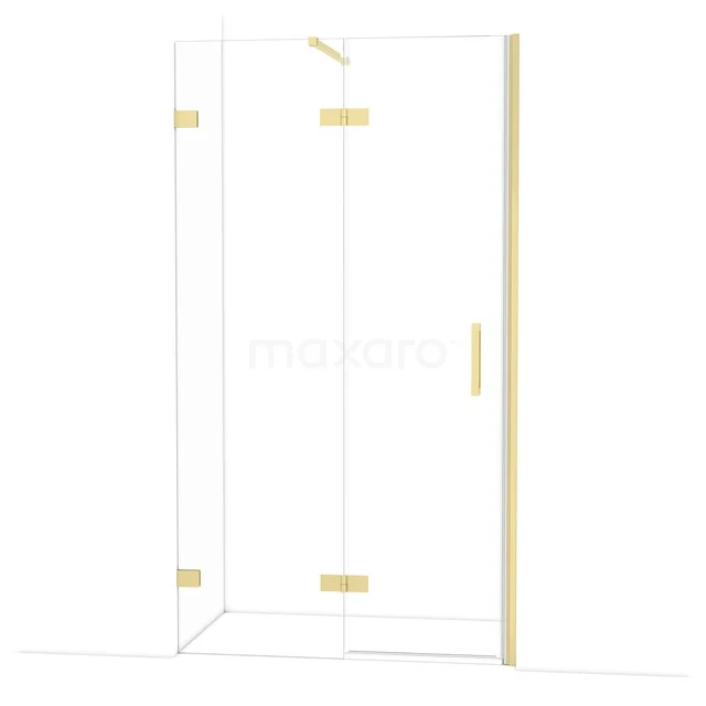Duschkabine Glas mit goldenen Akzenten, Eckmodell mit klarer Gestaltung, elegant für moderne Bäder.