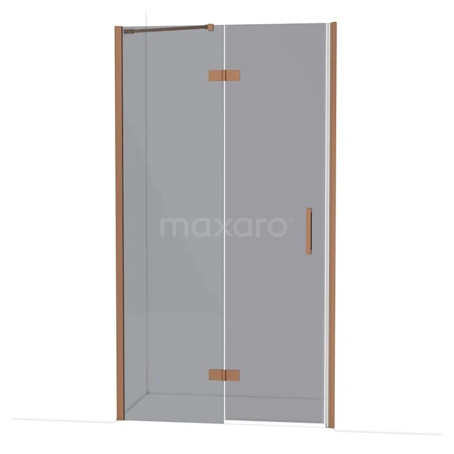 Diamond Douchedeur | 110 cm Koper Rookglas Draaideur DDB21652211KP Douchedeur in transparant glas, met bronskleurige scharnieren en handgreep, ideaal voor moderne badkamers.