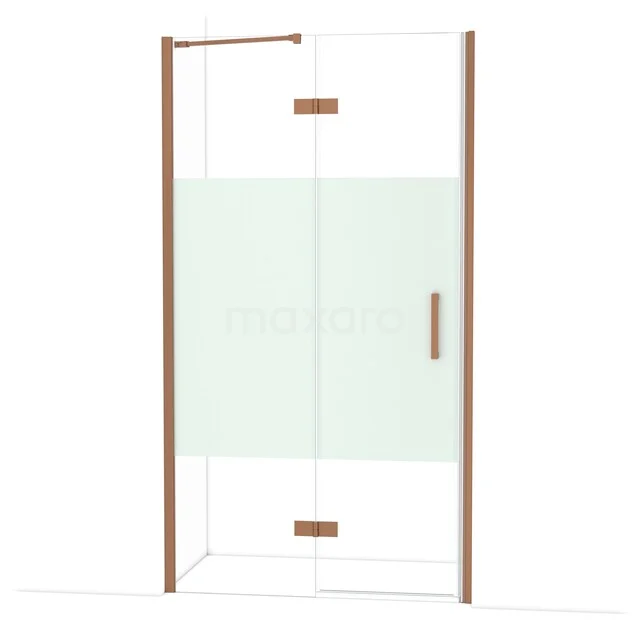 Diamond Shower door | 110 cm Copper Clear with matt strip Pivot door DDB21652213KP Douchewand met gouden accenten, helder glas en matte decoratie, perfecte toevoeging aan een luxe badkamer.