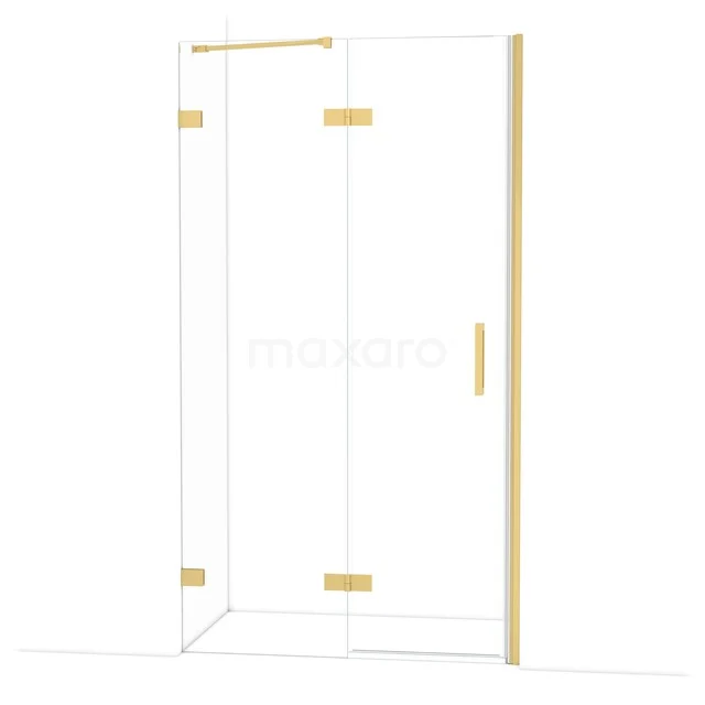 Diamant-Duschtüren DDB21652220GG Glasene Duschtür mit goldfarbenen Scharnieren und Haltegriff, modernes Design für stilvolle Badezimmergestaltung.