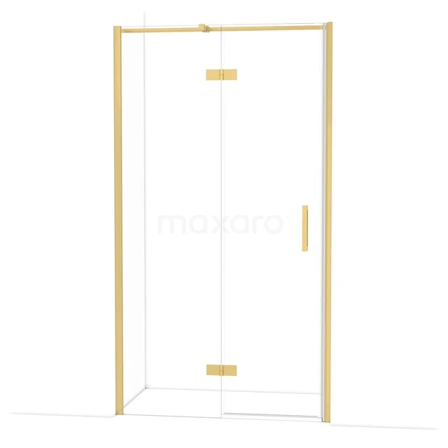 Duschkabine goldfarben mit Glaswänden und Scharnieren, luxuriöses Design für ein modernes Badezimmer.