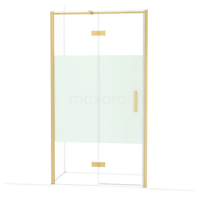 Duschkabine mit goldenem Rahmen, gläsernen Wänden und Haltegriff. Elegante, luxuriöse Ergänzung für jedes moderne Badezimmer.