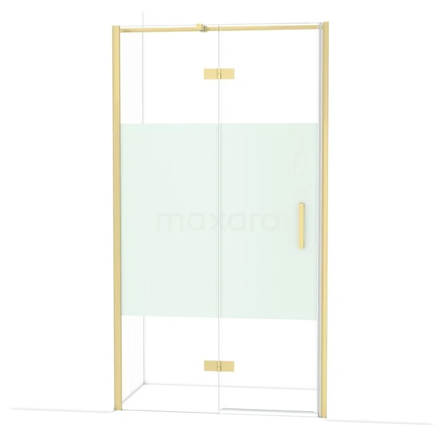 Gouden douchedeur met helder glas, modern ontwerp en mat paneel, ideaal voor luxe badkamers.