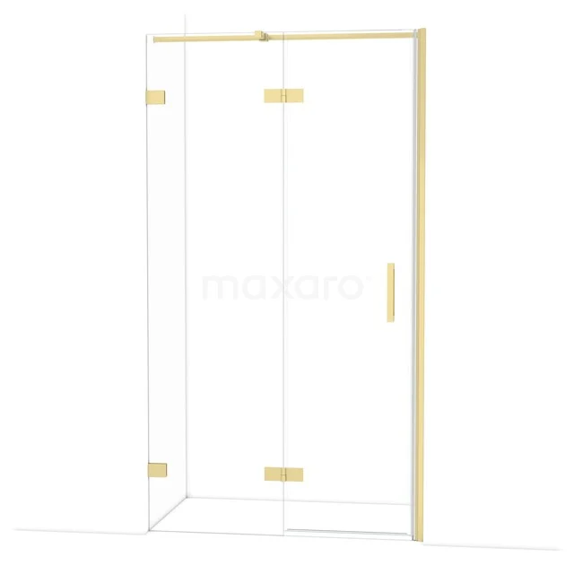 Duschwand aus Glas mit goldfarbenen Scharnieren und Haltegriff, moderner Look für ein stilvolles Badezimmer.