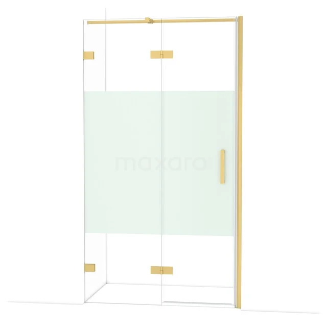 Diamond Douchedeur | 110 cm Goud Helder met matte strook Draaideur DDB21652323GG Glazen douchewand met goudkleurig frame en matglasdetail, luxe badkameraccessoire met stijlvolle afwerking.