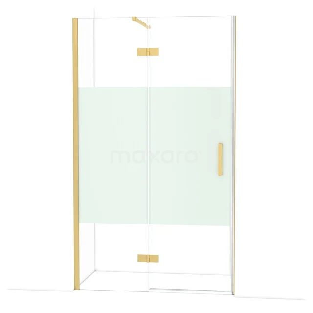 Diamond Duschtür | 120 cm Gold Klar mit matter Streifen Drehtür DDB21661113GG Glas Duschtür mit goldfarbenen Scharnieren und Mattglas-Detail, ideal als stilvolle Trennwand im Badezimmer.