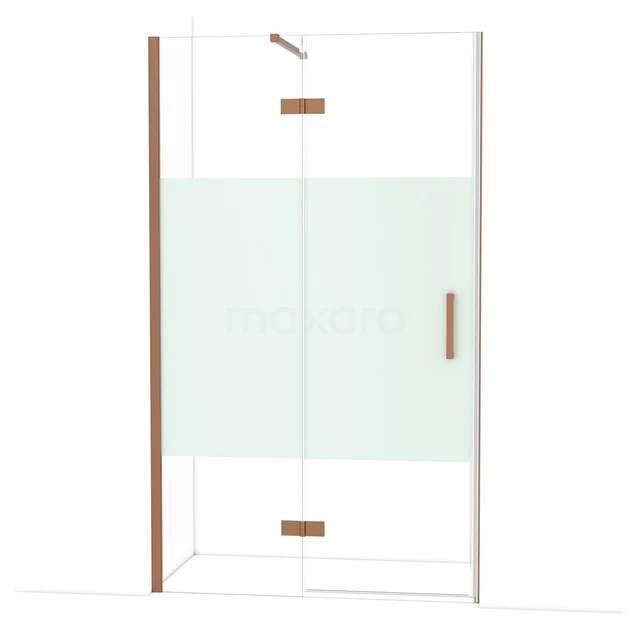 Diamond Douchedeur | 120 cm Koper Helder met matte strook Draaideur DDB21661113KP Glazen douchewand met koperkleurige accenten, moderne designstijl, ideaal voor een luxe badkamerinrichting.