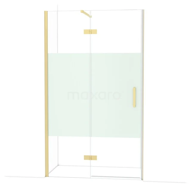 Glas Duschkabine mit goldfarbenen Details und Drehtür, perfekt für eine luxuriöse und stilvolle Badezimmergestaltung.