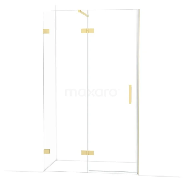 Diamond Shower door | 120 cm Light gold Clear glass Pivot door DDB21661120LG Glazen douchewand met gouden scharnieren en deur, modern design, ideaal voor stijlvolle badkamerinrichting.