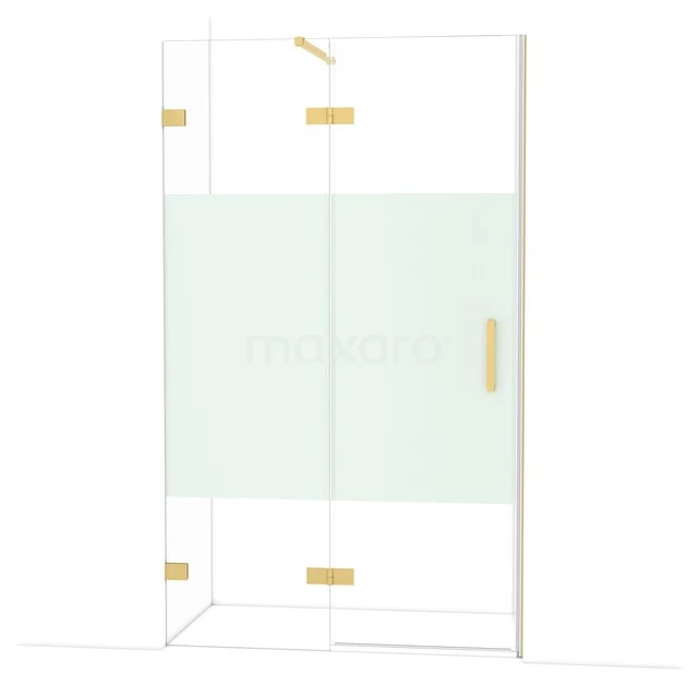 Diamond Shower door | 120 cm Gold Clear with matt strip Pivot door DDB21661123GG Glazen douchecabine met goudkleurige accenten, matglas en modern design, perfect als stijlvolle badkameroplossing.