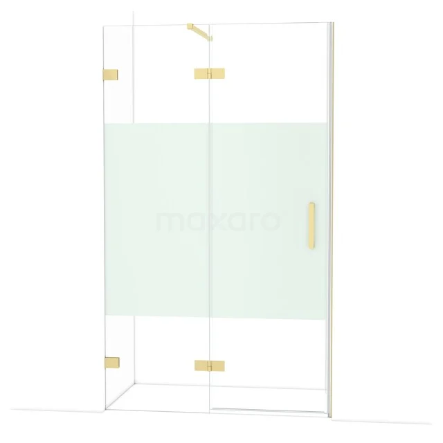 Diamond Douchedeur | 120 cm Lichtgoud Helder met matte strook Draaideur DDB21661123LG Glazen douchewand met gouden scharnieren en matglasdetail, ideaal voor stijlvolle badkamerinrichting.