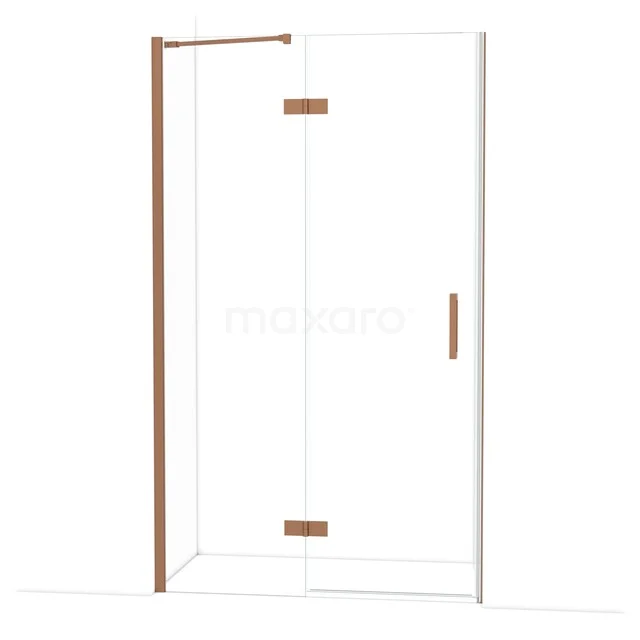 Glasdouchedeur mit roségoldenen Scharnieren und Haltegriff, modernes Design, ideal für ein luxuriöses Badezimmer.