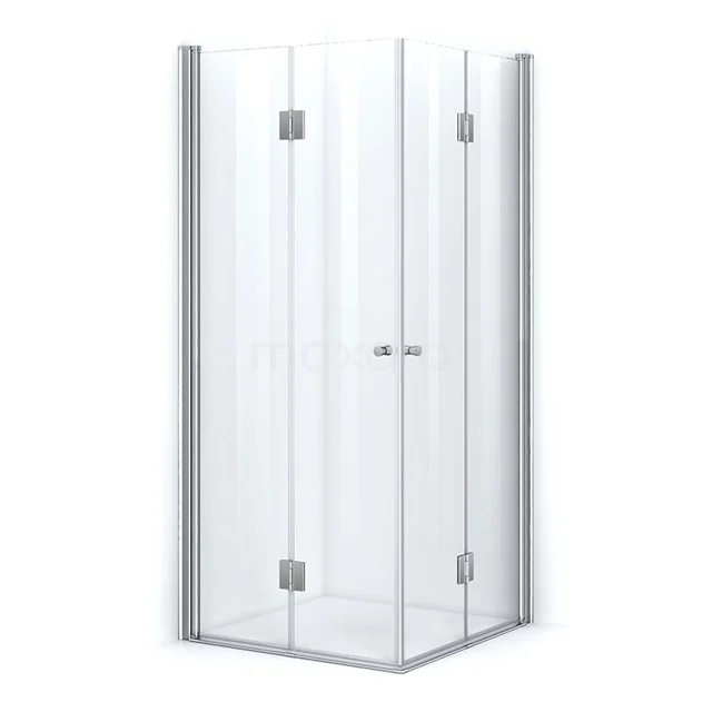 Eckige Glaskabine mit chromatischen Details, ideal für ein modernes Badezimmer.