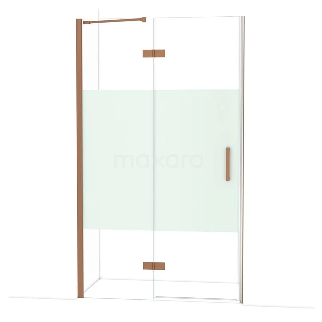 Duschwand Glas mit Kupferakzenten, modernes Design, ideal für stilvolle Bäder.
