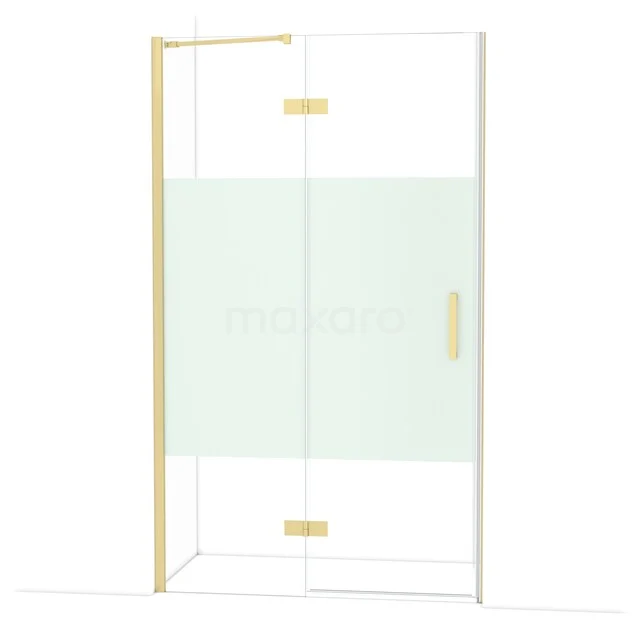 Glasene Duschtür mit goldenen Scharnieren und Haltegriff, moderne Ausstrahlung, perfekt für luxuriöse Badezimmergestaltung.