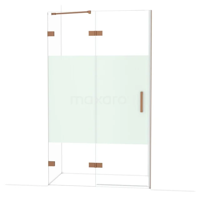 Diamond Douchedeur | 120 cm Koper Helder met matte strook Draaideur DDB21661223KP Douchecabine met helder en mat glas, messing accenten en draaideur, ideaal als luxe toevoeging aan moderne badkamers.