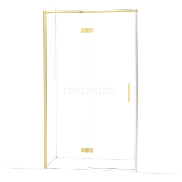 Gouden douchedeur met helder glas, minimalistisch design, perfect als stijlvolle toevoeging voor moderne badkamers.