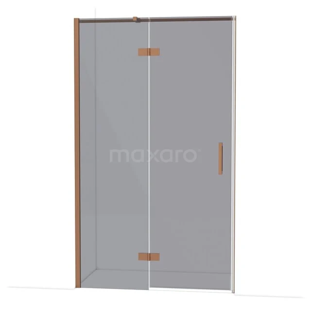 Diamond Shower door | 120 cm Copper Smoke glass Pivot door DDB21661311KP Glazen douchewand met schuifdeur, minimalistisch design en houten accenten, ideaal voor een moderne badkamerstijl.