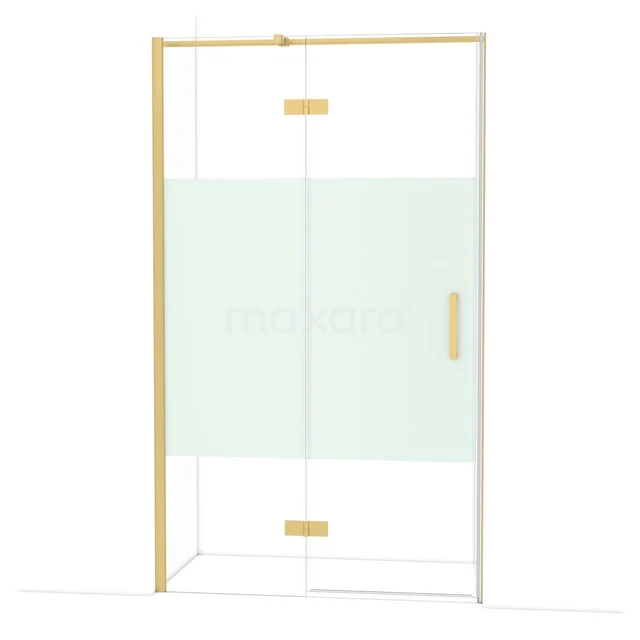 Diamond Douchedeur | 120 cm Goud Helder met matte strook Draaideur DDB21661313GG Gouden douchewand met helder glas, mat gouden profiel en handgreep, modern design ideaal voor luxe badkamers.