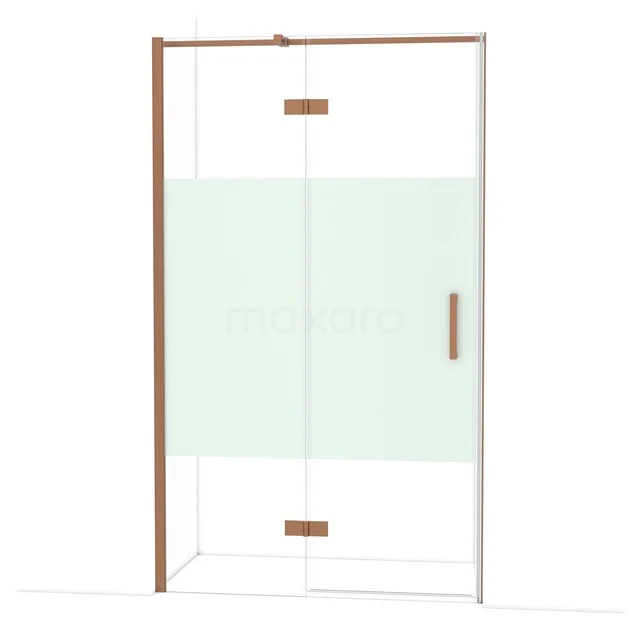 Diamond Douchedeur | 120 cm Koper Helder met matte strook Draaideur DDB21661313KP Douchedeur met koperkleurig frame, schuifdeurdesign, helder glas en mat paneel, perfecte toevoeging aan moderne badkamers.