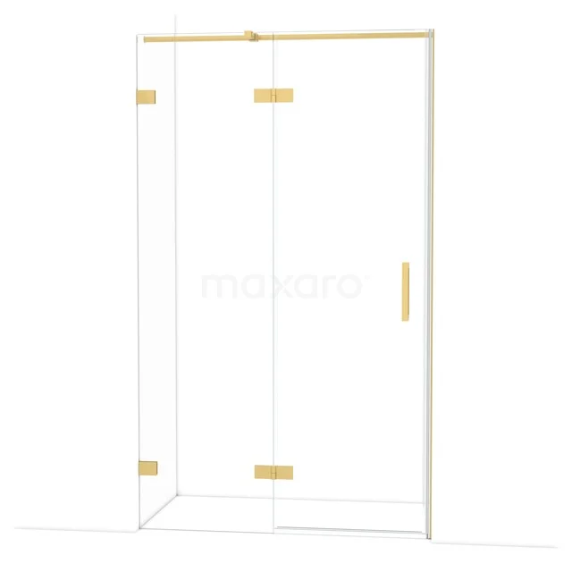 Diamond Shower door | 120 cm Gold Clear glass Pivot door DDB21661320GG Transparante glazen douchedeur met goudkleurige scharnieren, handgreep en profiel, ideaal voor een luxe badkamerstijl.