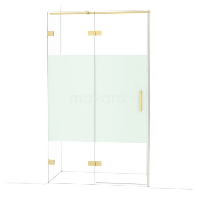 Diamond Douchedeur | 120 cm Lichtgoud Helder met matte strook Draaideur DDB21661323LG Gouden douchewand met helder glas en mat wit accent, ideaal voor een moderne badkamer.