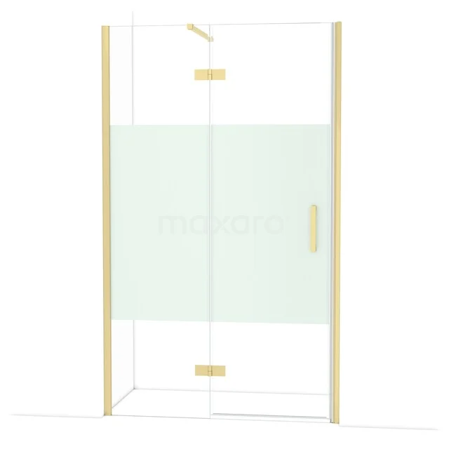 Diamond Shower door | 120 cm Light gold Clear with matt strip Pivot door DDB21662113LG Glazen douchecabine met goudkleurige accenten, strak design, ideaal voor een stijlvolle badkamer.