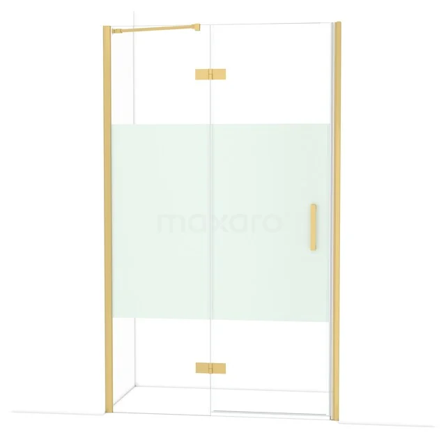 Diamond Douchedeur | 120 cm Goud Helder met matte strook Draaideur DDB21662213GG Gouden douchewand met matglas, Kristal serie, luxe design voor moderne badkamers.