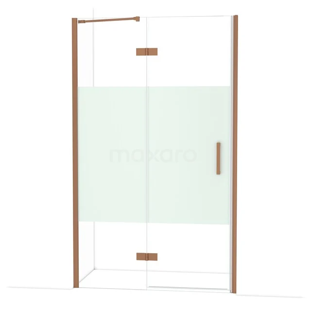 Douchecabine met helder glas, mat gouden profiel en draaideur. Elegante toevoeging voor elke moderne badkamer.