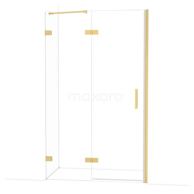 Diamond Shower door | 120 cm Gold Clear glass Pivot door DDB21662220GG Glazen douchedeur met goudkleurige scharnieren en handgreep, modern design voor een luxe badkamer.