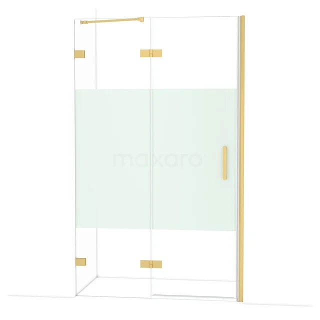 Diamond Douchedeur | 120 cm Goud Helder met matte strook Draaideur DDB21662223GG Glazen douchecabine met matglas en gouden details, luxe design voor een moderne badkamer.