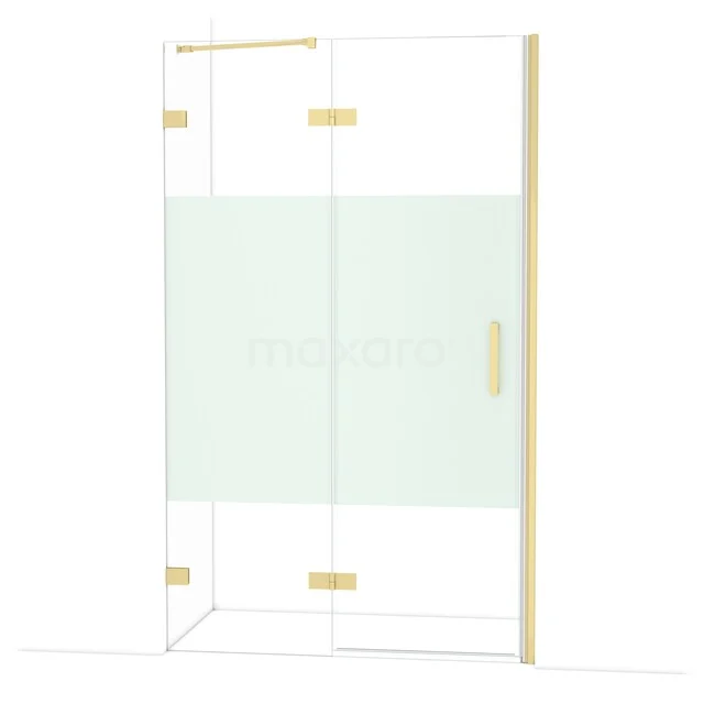 Diamant-Duschtüren DDB21662223LG Duschkabine mit goldfarbenen Scharnieren, Klarglas und mattem Streifen, stilvolle Ergänzung für jedes moderne Badezimmer.