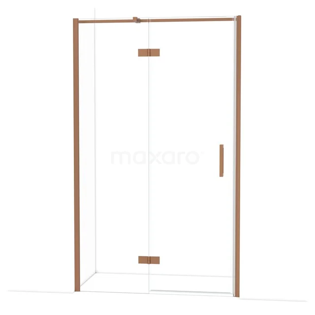 Diamond Douchedeur | 120 cm Koper Helder glas Draaideur DDB21662310KP Douchedeur met goudkleurig frame, helder glas en schuifsysteem, ideaal voor een moderne badkamerinrichting.