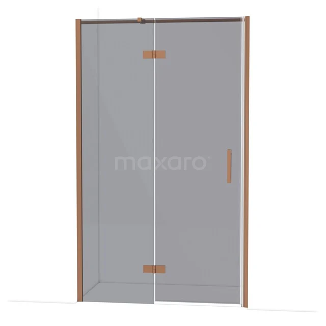 Shower cabin with bronze frame, clear glass and sliding door, ideal for a modern bathroom style.