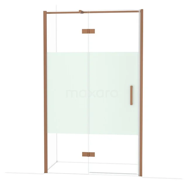 Diamond Douchedeur | 120 cm Koper Helder met matte strook Draaideur DDB21662313KP Goudkleurige douchedeur met helder glas en mat band, modern design, ideaal voor een stijlvolle badkamer.