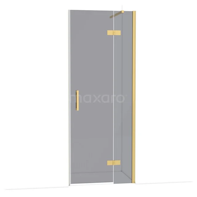 Diamond Shower door | 80 cm Gold Smoke glass Pivot door DDB22351111GG Glazen douchedeur met goudkleurige accenten, strak design en handgreep; stijlvolle toevoeging aan moderne badkamers.