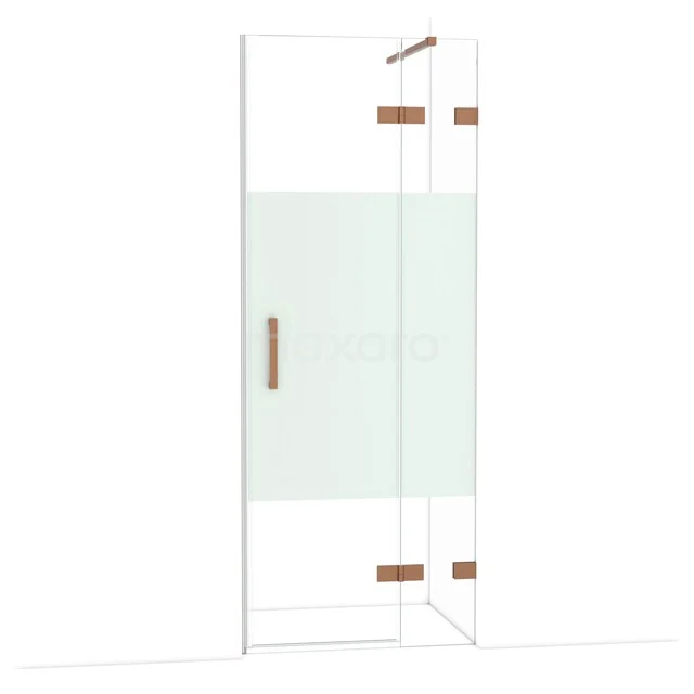 Diamond Shower door | 80 cm Copper Clear with matt strip Pivot door DDB22351123KP Glazen douchewand met mat glas en koperkleurige details, ideaal voor een moderne badkamer.