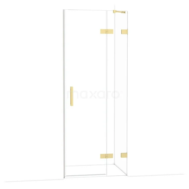Diamond Douchedeur | 80 cm Lichtgoud Helder glas Draaideur DDB22351220LG Douchedeur met helder glas, gouden scharnieren en handgreep, ideaal voor een stijlvolle en moderne badkamer.