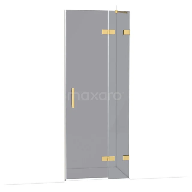 Diamond Shower door | 80 cm Gold Smoke glass Pivot door DDB22351221GG Douchedeur van glas met goudkleurige scharnieren en handgreep, modern design voor een stijlvolle badkamer.