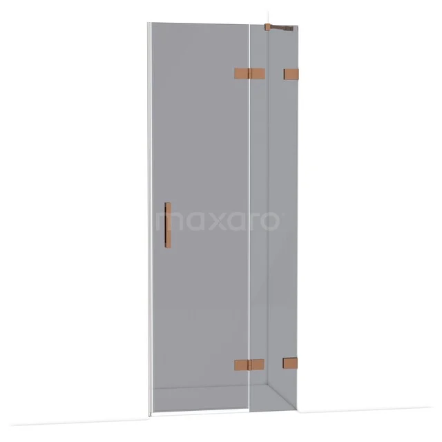 Diamond Douchedeur | 80 cm Koper Rookglas Draaideur DDB22351221KP Douchedeur in mat glas met koperkleurige scharnieren, strak ontwerp, perfect voor een stijlvolle badkamer.