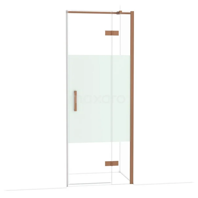 Diamond Douchedeur | 80 cm Koper Helder met matte strook Draaideur DDB22351313KP Glazen douchedeur met matoppervlak, koperen accenten en draaimechanisme, perfect voor een moderne badkamer.