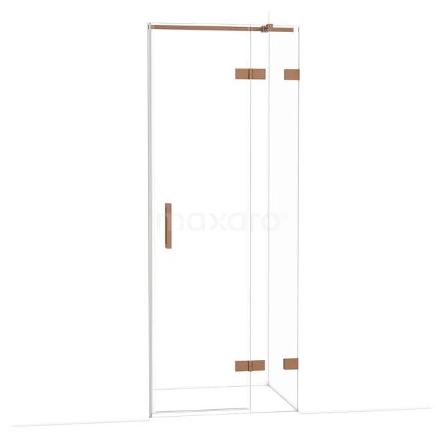 Diamond Douchedeur | 80 cm Koper Helder glas Draaideur DDB22351320KP Douchedeur met goudkleurige scharnieren en handgreep, frameloos glasdesign, ideaal voor een luxe badkamerinrichting.