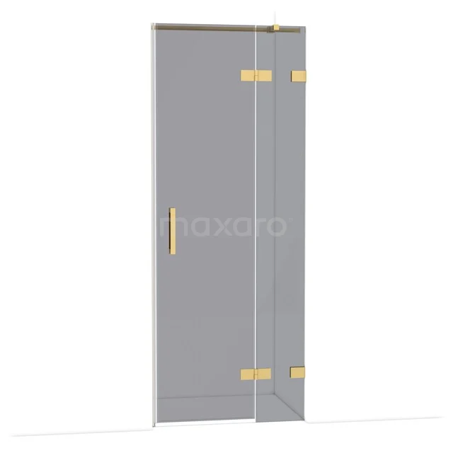 Glasene Duschtür mit goldfarbenen Scharnieren und Griff, elegantes Design, ideal für ein modernes Badezimmer.