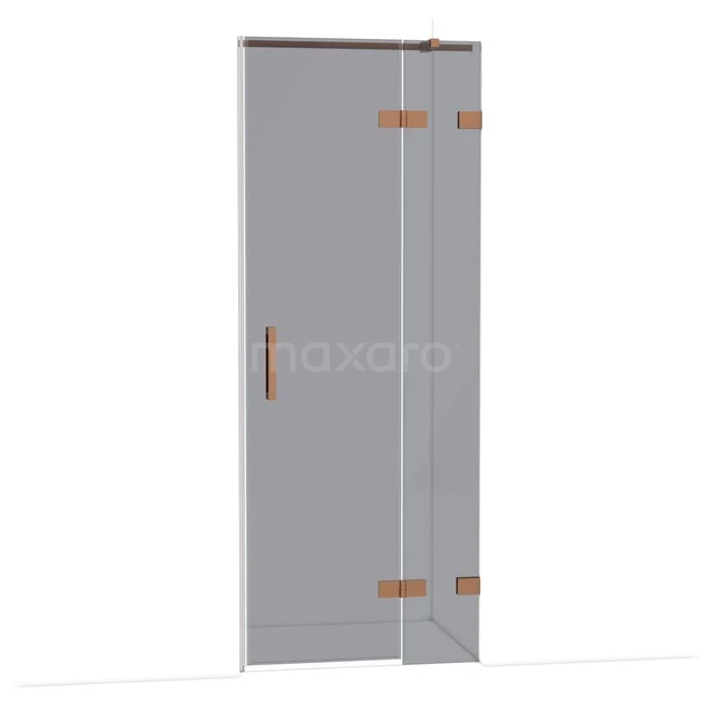 Diamond Shower door | 80 cm Copper Smoke glass Pivot door DDB22351321KP Douchedeur met goudkleurige accenten, helder glas en slank ontwerp, ideaal voor een moderne badkamerinrichting.